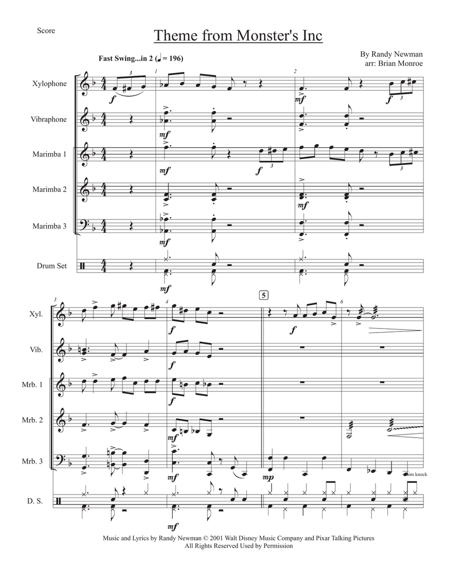 Monsters Inc. Percussion Ensemble scores gallery preview page 1