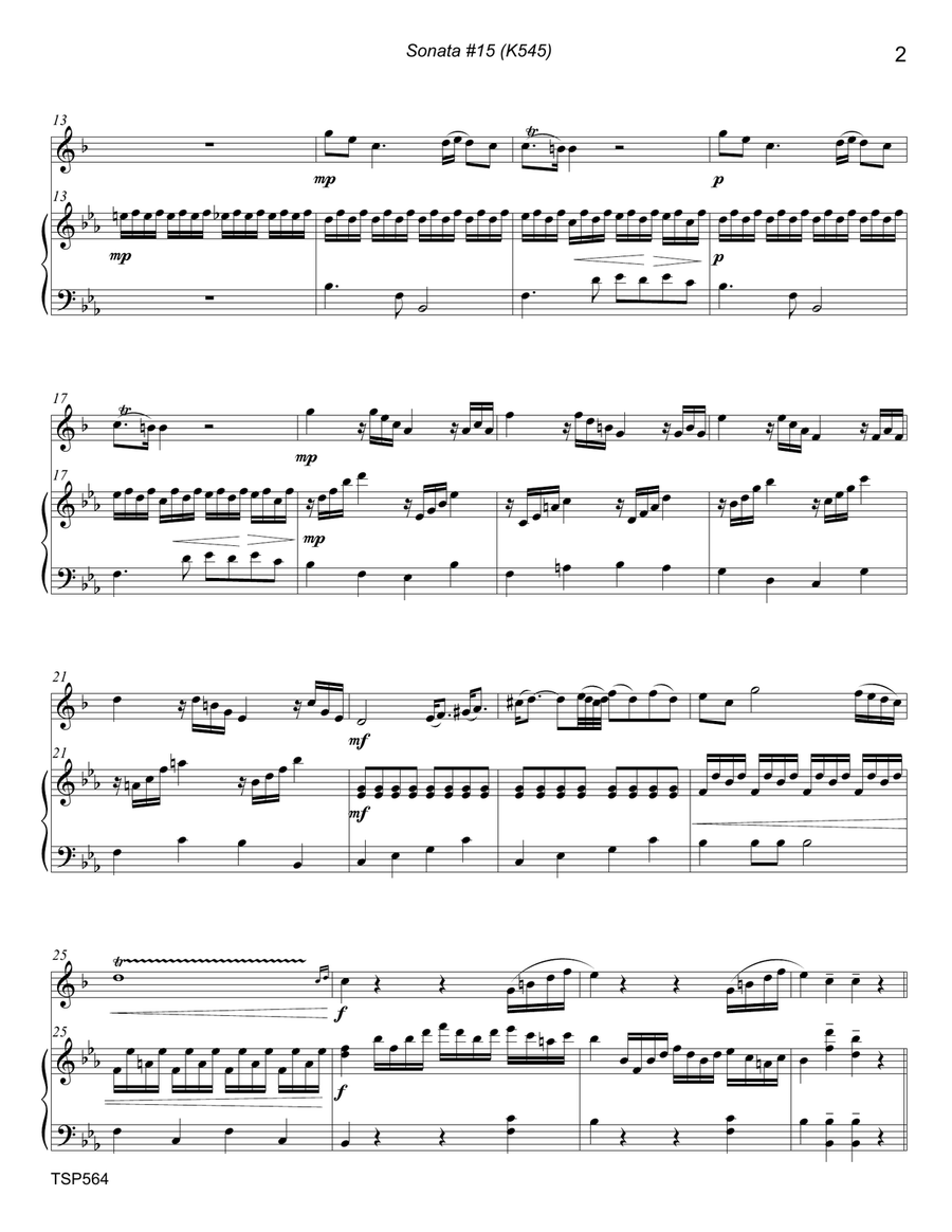 SONATA (K545) arranged for TRUMPET SOLO with Piano Accompaniment Trumpet Solo scores gallery preview page 2