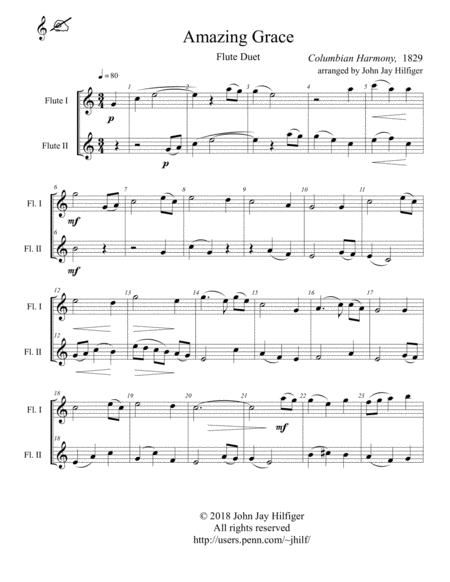 Amazing Grace for Flute Duet by John Jay Hilfiger Flute - Digital Sheet Music