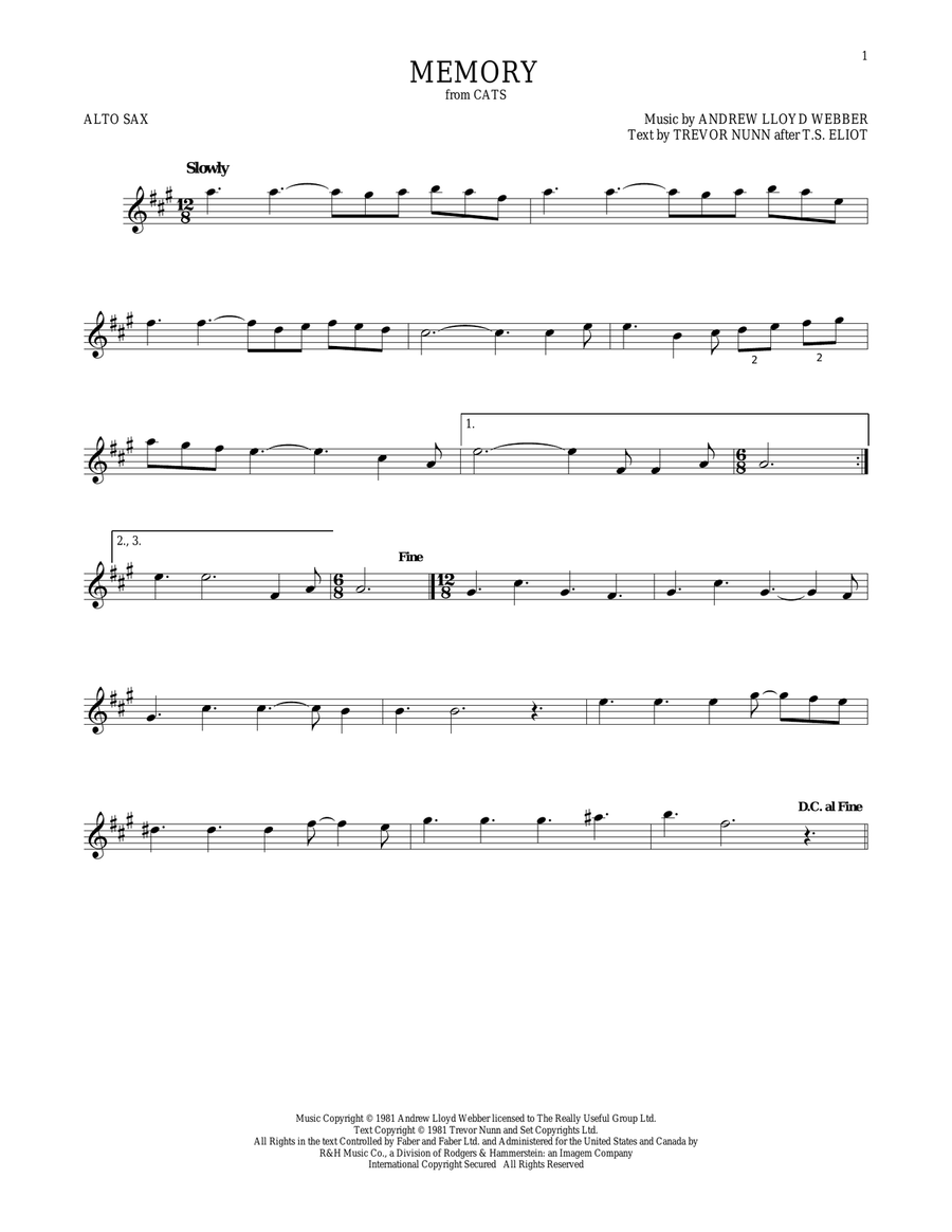 Memory (from Cats) Alto Saxophone scores gallery preview page 1