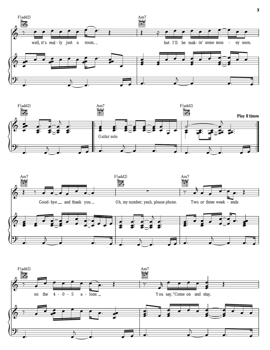 An Unexpected Rain Piano, Vocal, Guitar scores gallery preview page 3