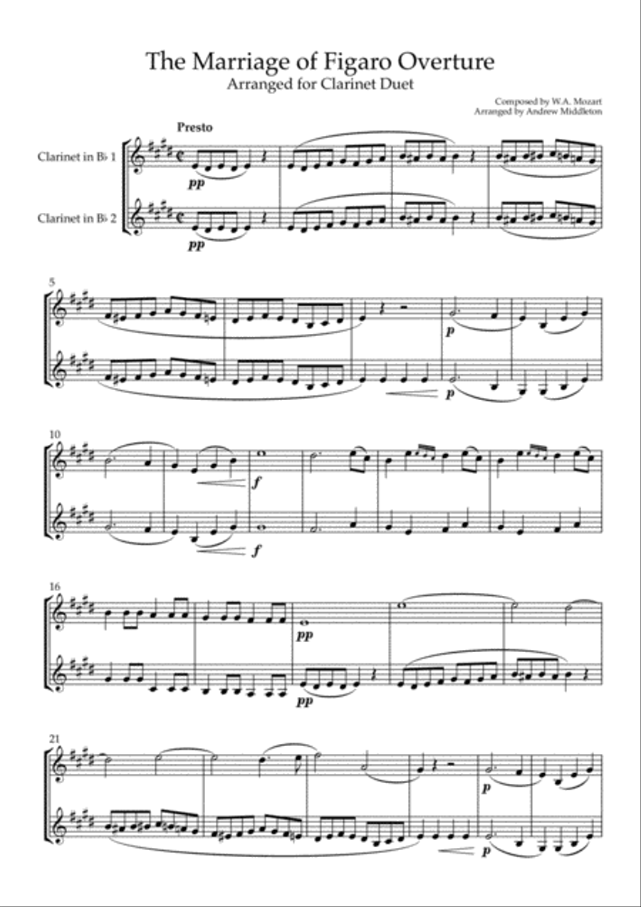 The Marriage of Figaro Overture for Clarinet Duet Clarinet Duet scores gallery preview page 3