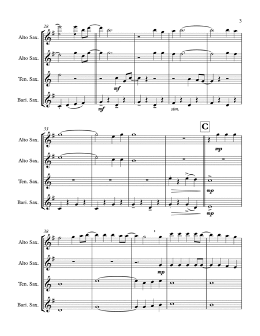 Take Me Home, Country Roads Saxophone Quartet scores gallery preview page 3
