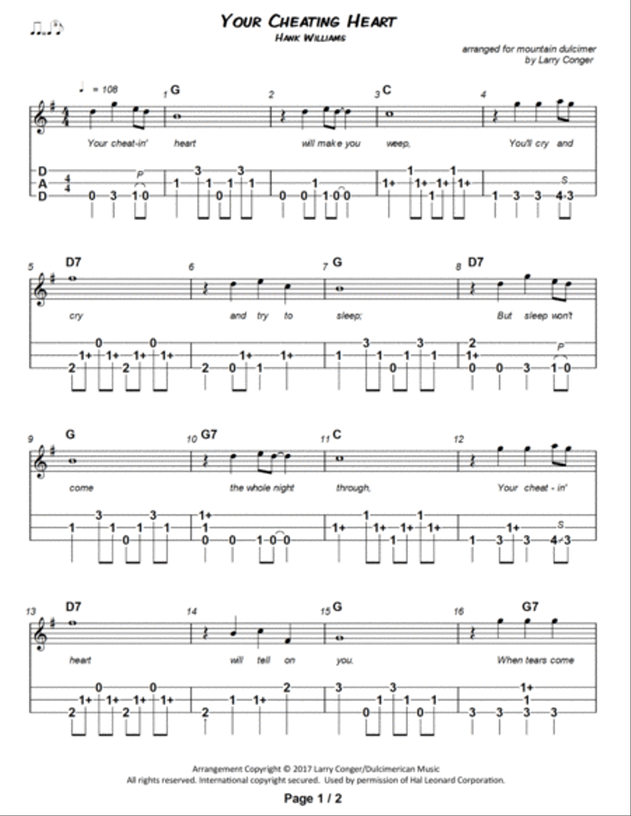 Your Cheatin' Heart Dulcimer scores gallery preview page 2