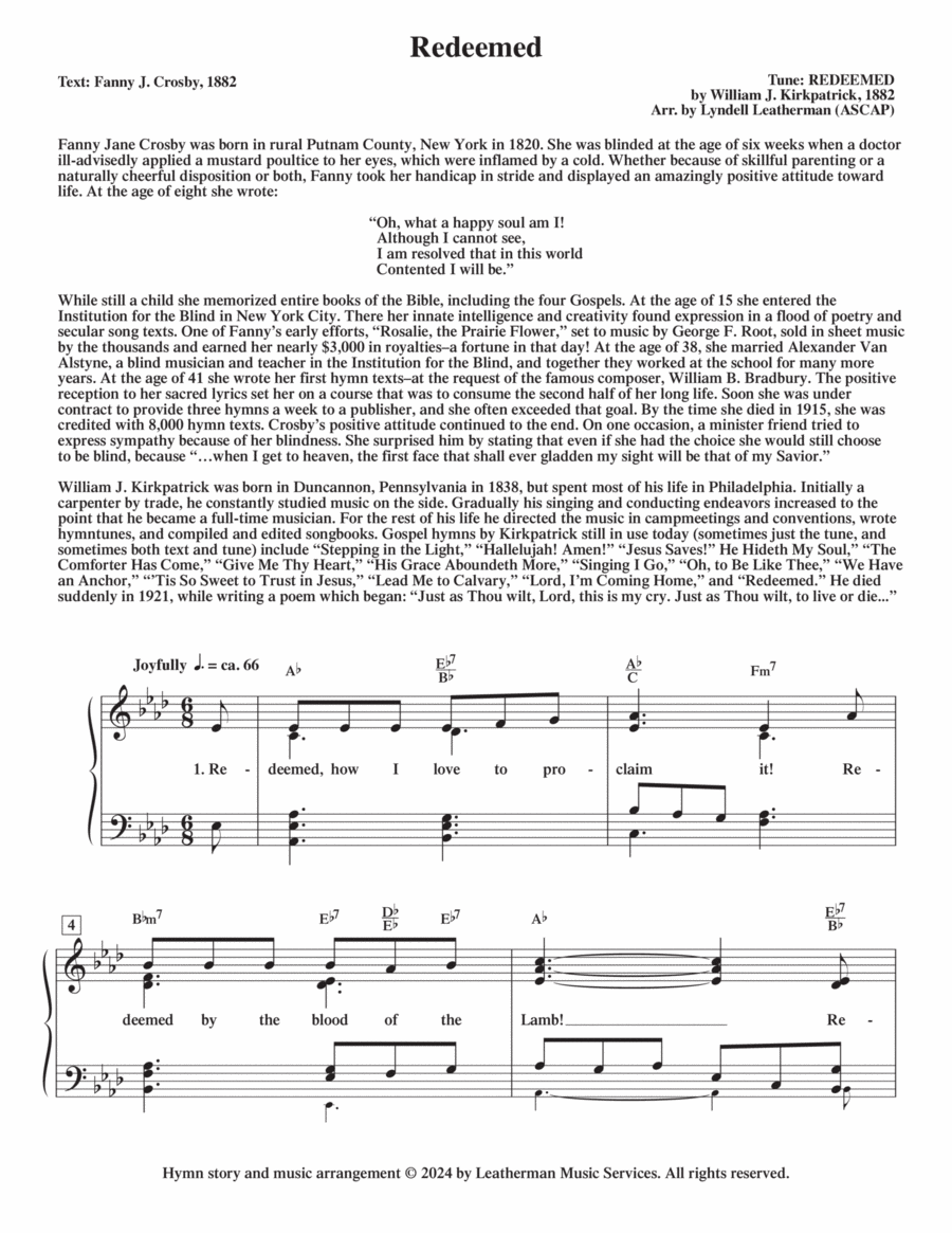 Redeemed Piano, Vocal, Guitar scores gallery preview page 1