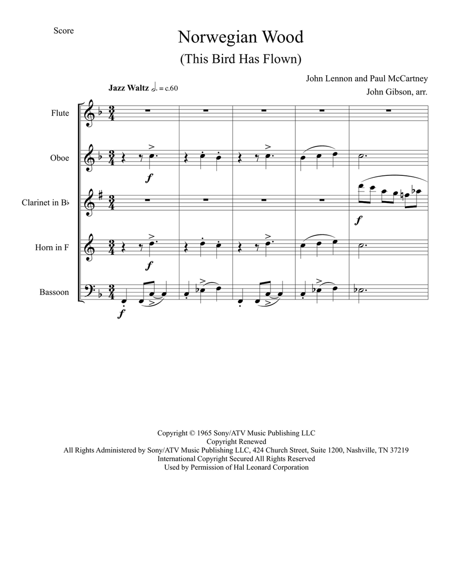 Norwegian Wood (This Bird Has Flown) Woodwind Quintet scores gallery preview page 2