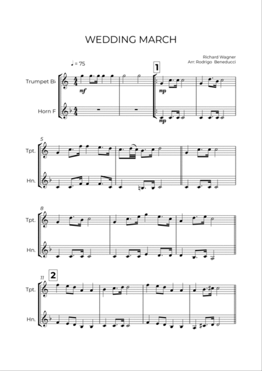 WEDDING MARCH - RICHARD WAGNER - TRUMPET & HORN Brass Duet scores gallery preview page 2