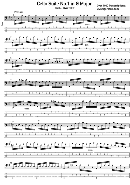 Bach - Cello Suite N.1 (Complete): Arranged for Electric Bass image number null