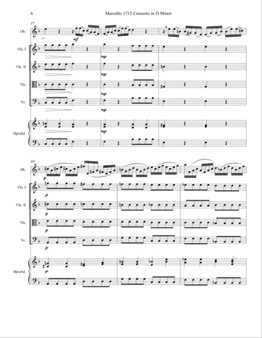 Marcello Oboe Concerto in D Minor Chamber Orchestra scores gallery preview page 6