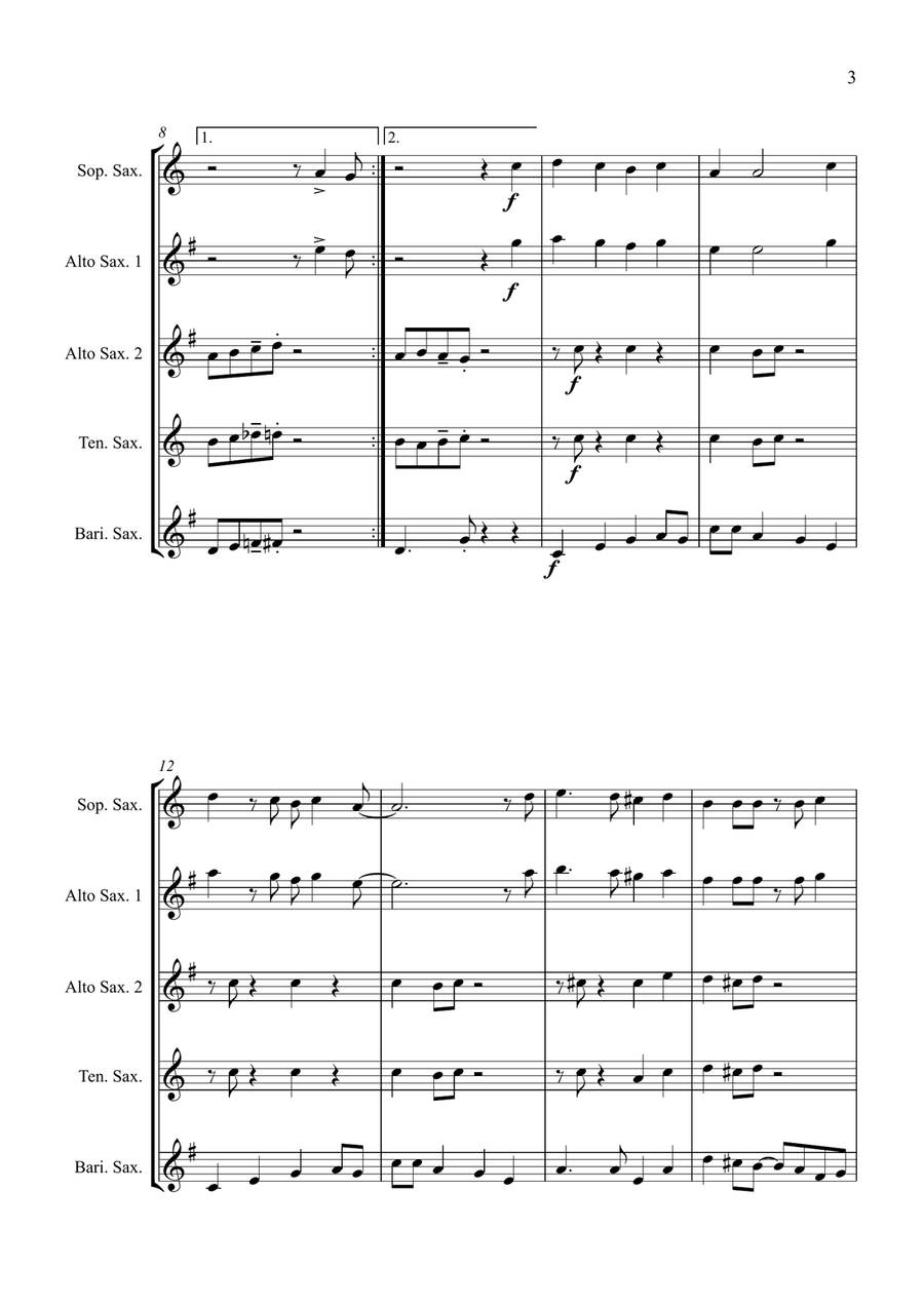 Santa Claus Is Comin' To Town Saxophone Quartet scores gallery preview page 5