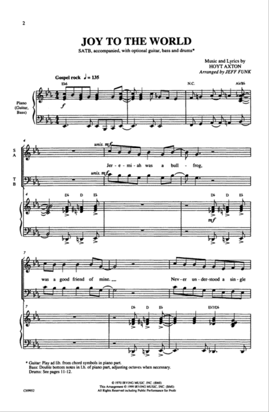Joy to the World (Jeremiah Was a Bullfrog) 4-Part scores gallery preview page 13