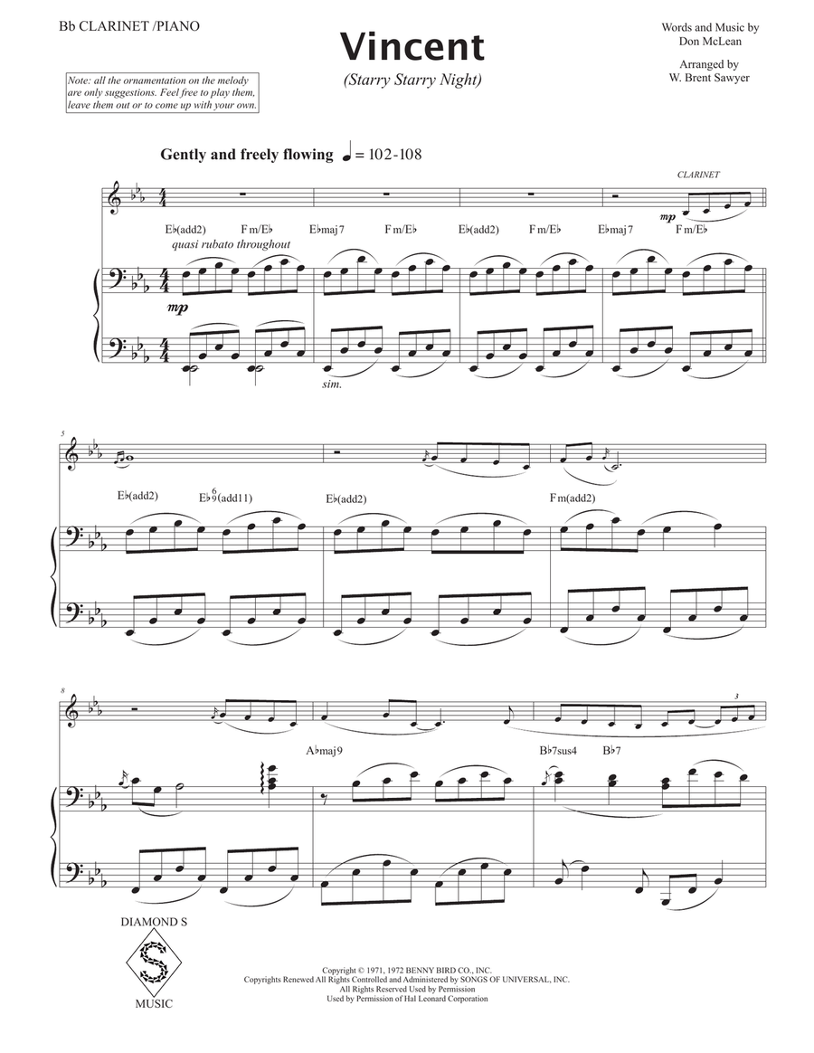 Vincent (Starry Starry Night) Clarinet Solo scores gallery preview page 5