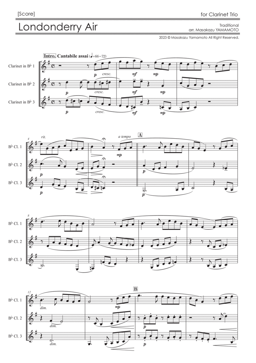 Londonderry Air (Danny Boy) [Clarinet Trio] - Score Only image number null