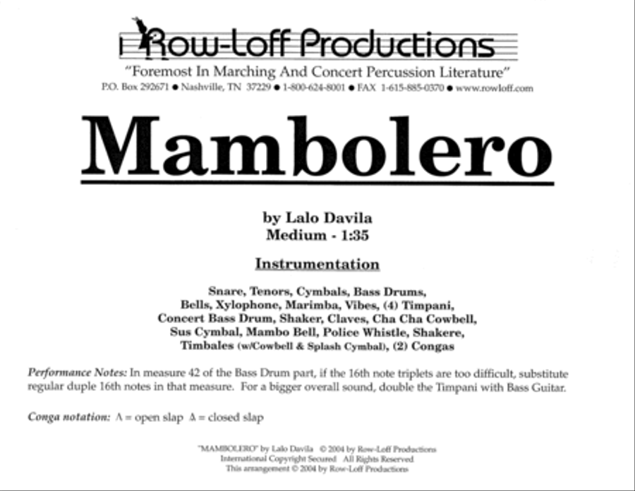 Mambolero w/Tutor Tracks Percussion Ensemble scores gallery preview page 2