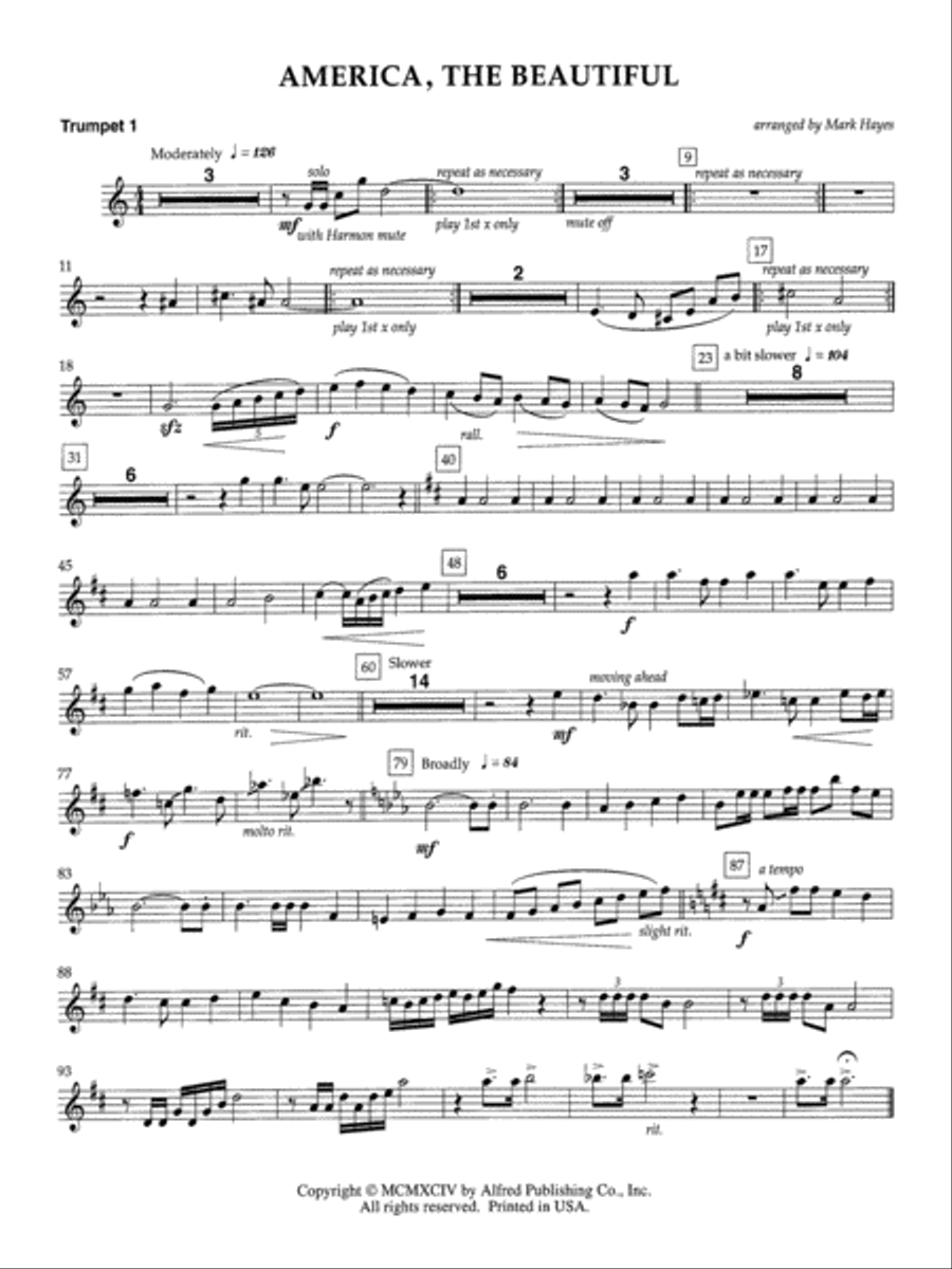 America, the Beautiful: 1st B-flat Trumpet B-Flat Trumpet scores gallery preview page 1