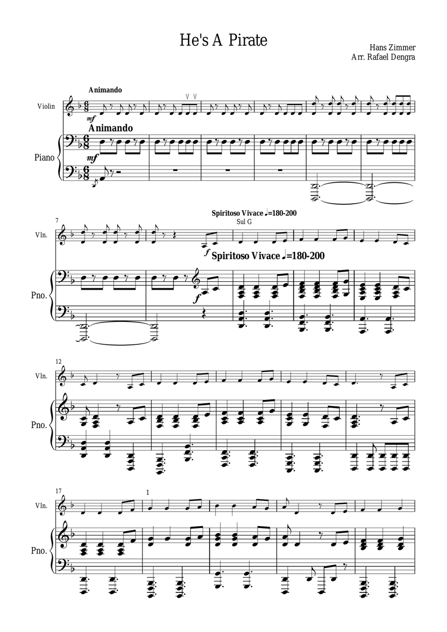 Pirates Of The Caribbean Violin Solo scores gallery preview page 1