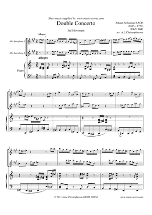 BWV 1043 Double Concerto 3rd Movement - 2 Alto Saxophones and Piano
