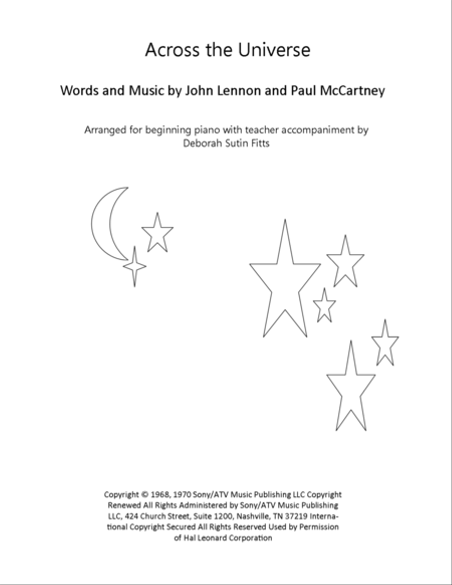 Across The Universe Easy Piano scores gallery preview page 1