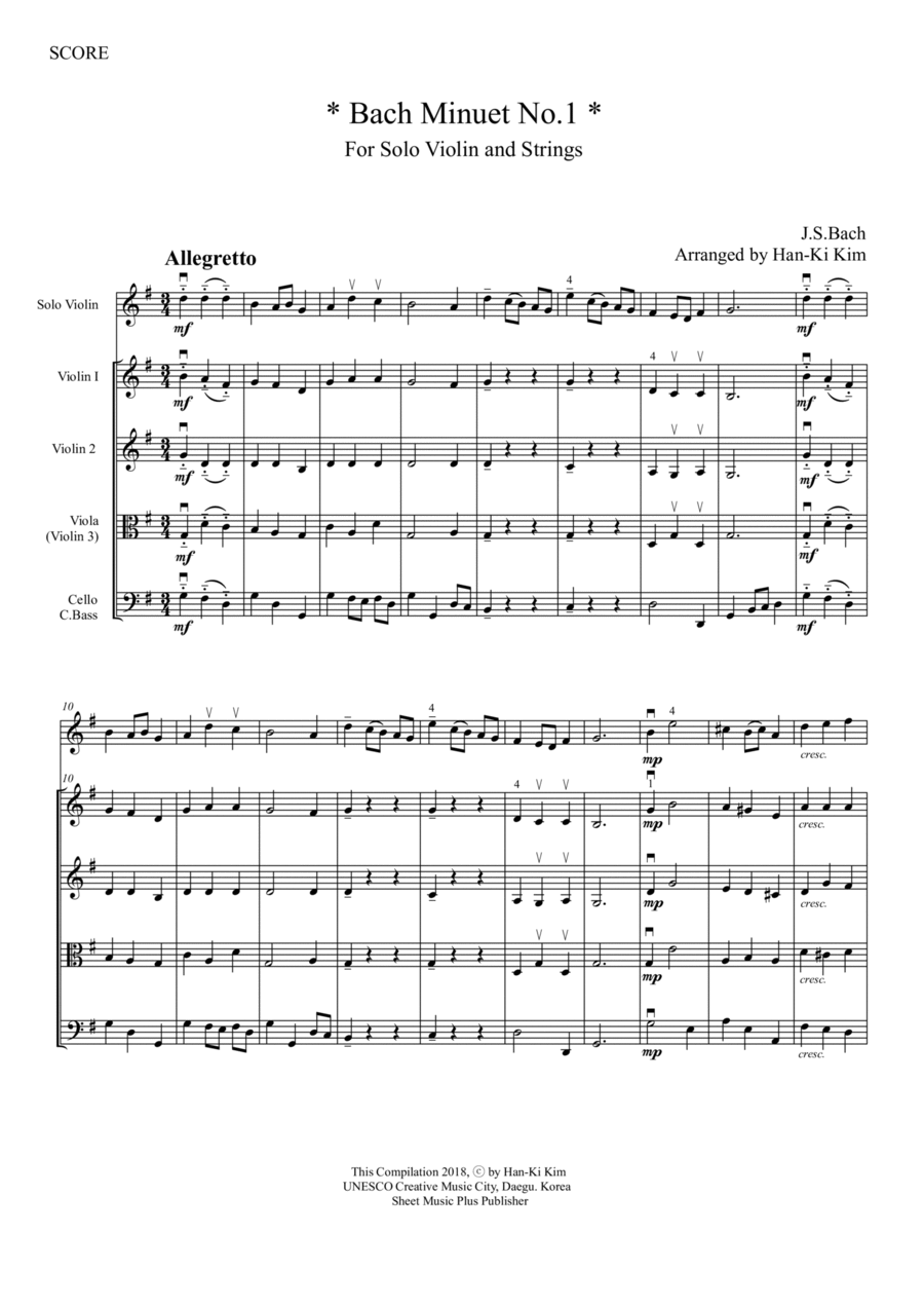 Bach Minuet No.1(For Solo Vn and Strings) String Orchestra scores gallery preview page 1