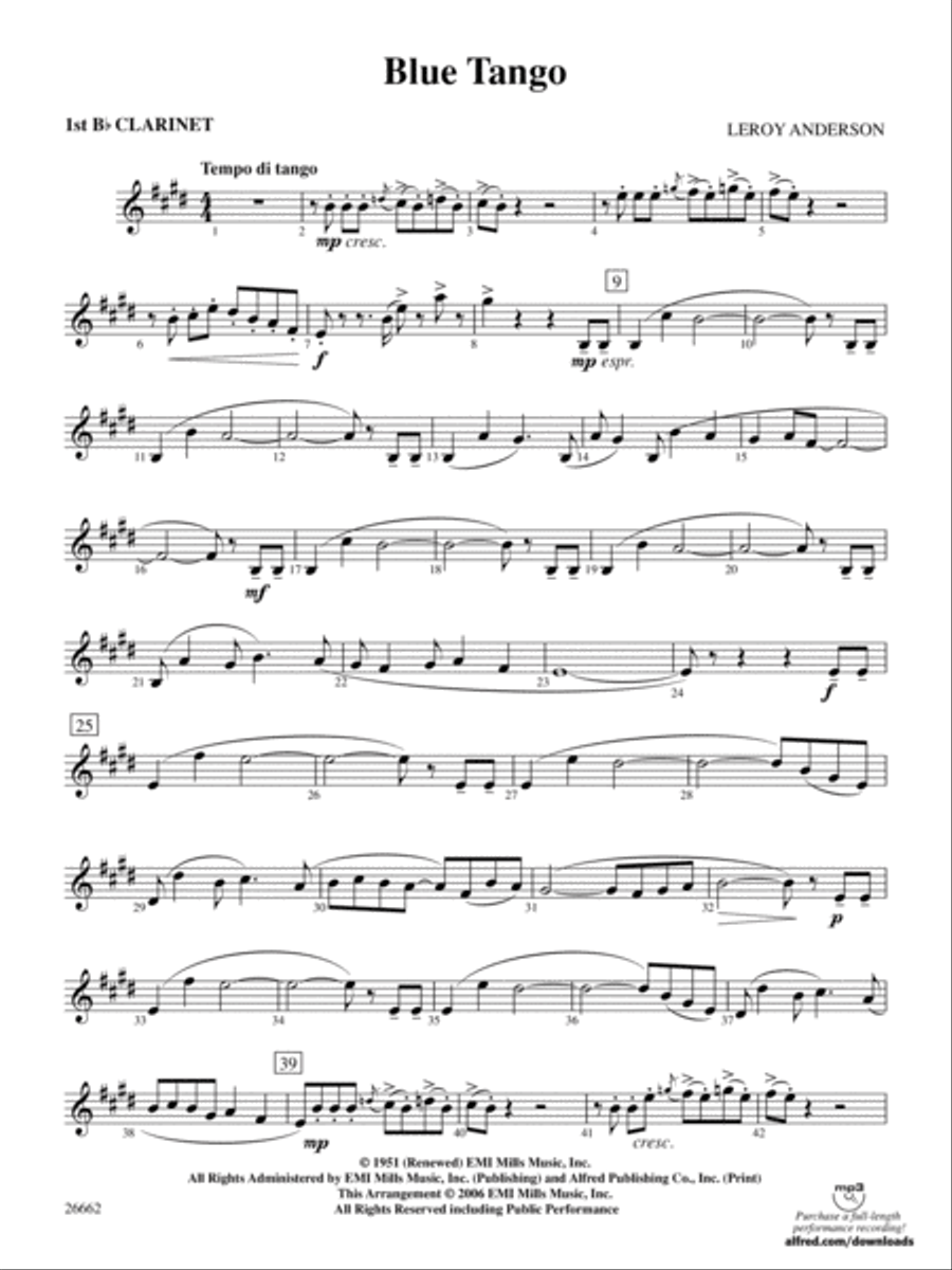 Blue Tango: 1st B-flat Clarinet Full Orchestra scores gallery preview page 1