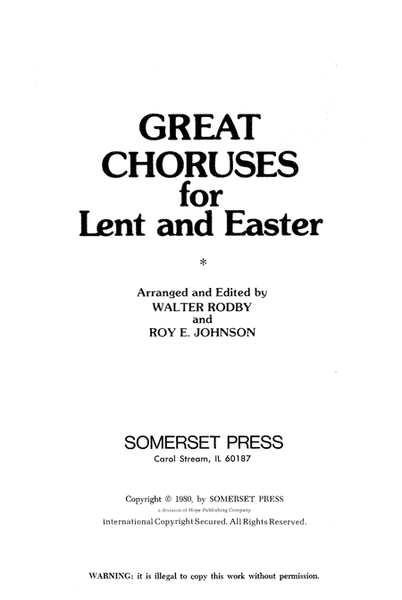 Great Choruses for Lent and Easter