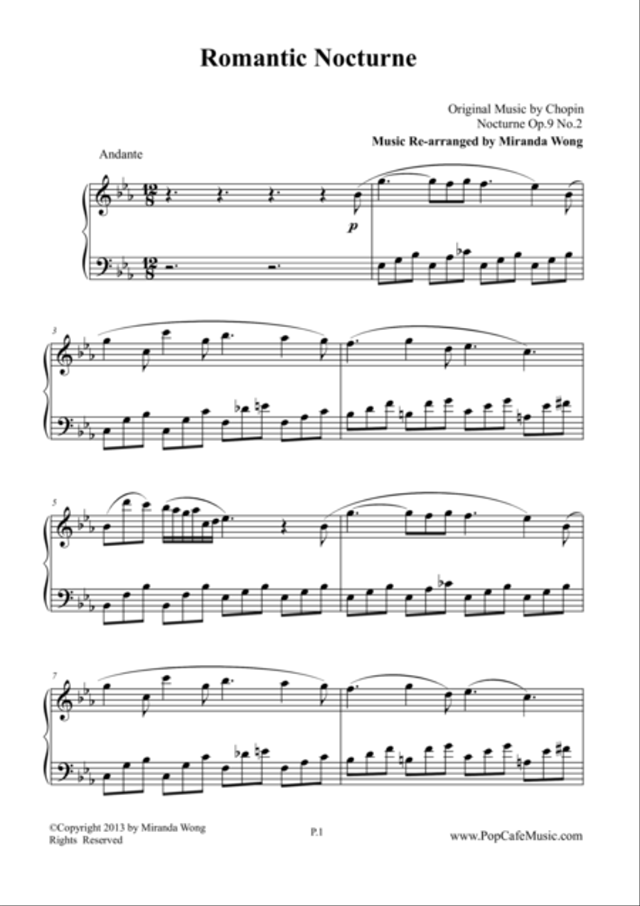 Romantic Nocturne in Eb Op.9 No.2 - Chopin (Popular Love Version) Romantic Nocturne in Eb Op.9 No.2 - Chopin (Popular Love Version) Piano Solo scores gallery preview page 1