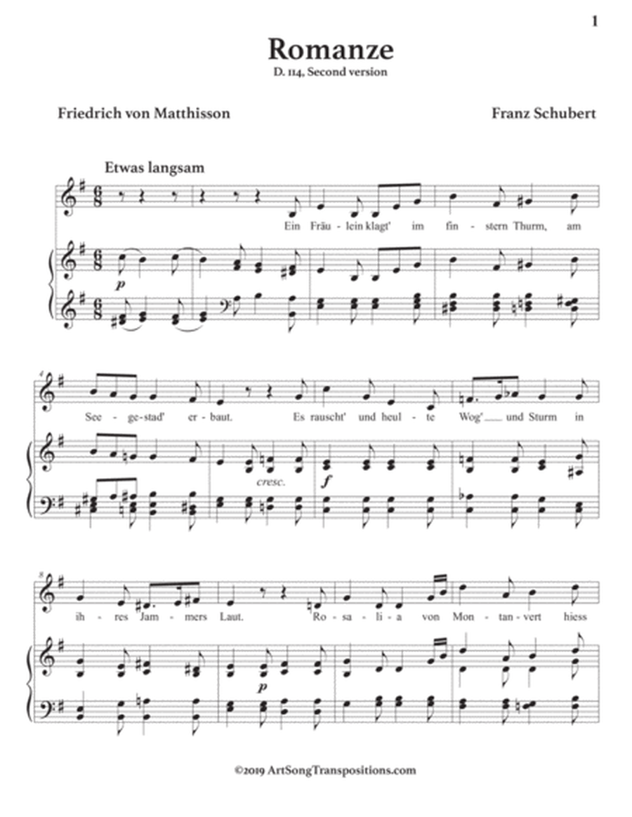 SCHUBERT: Romanze, D. 114 (second version, transposed to E minor)