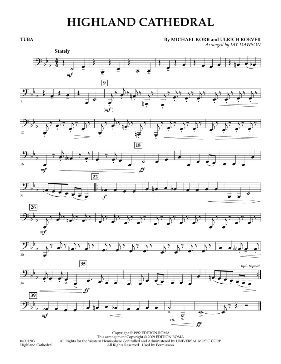 Highland Cathedral - Tuba Concert Band scores gallery preview page 1
