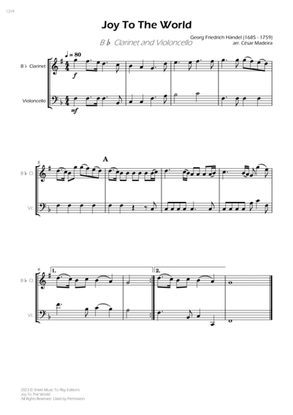 Joy To The World - Bb Clarinet and Cello (Full Score and Parts) image number null