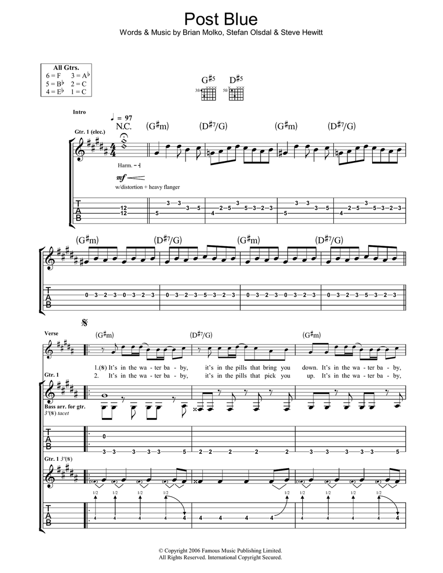 Post Blue Post Blue Guitar Tablature scores gallery preview page 1