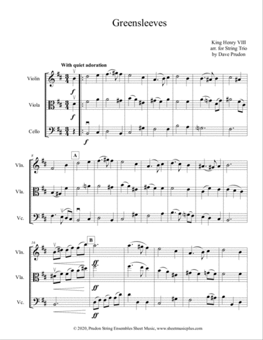 Greensleeves for String Trio String Trio scores gallery preview page 1