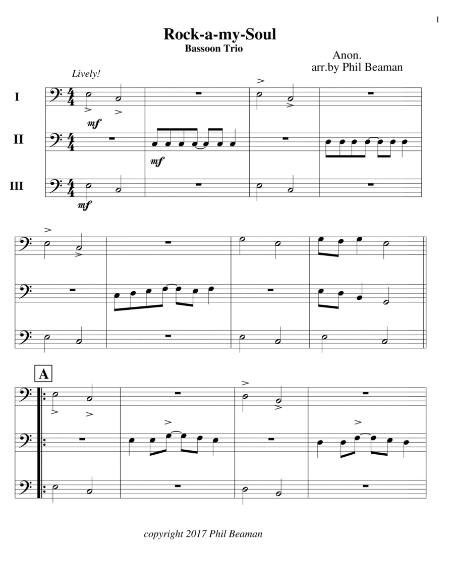 Rock-a-my-Soul - Bassoon Trio Woodwind Trio scores gallery preview page 1
