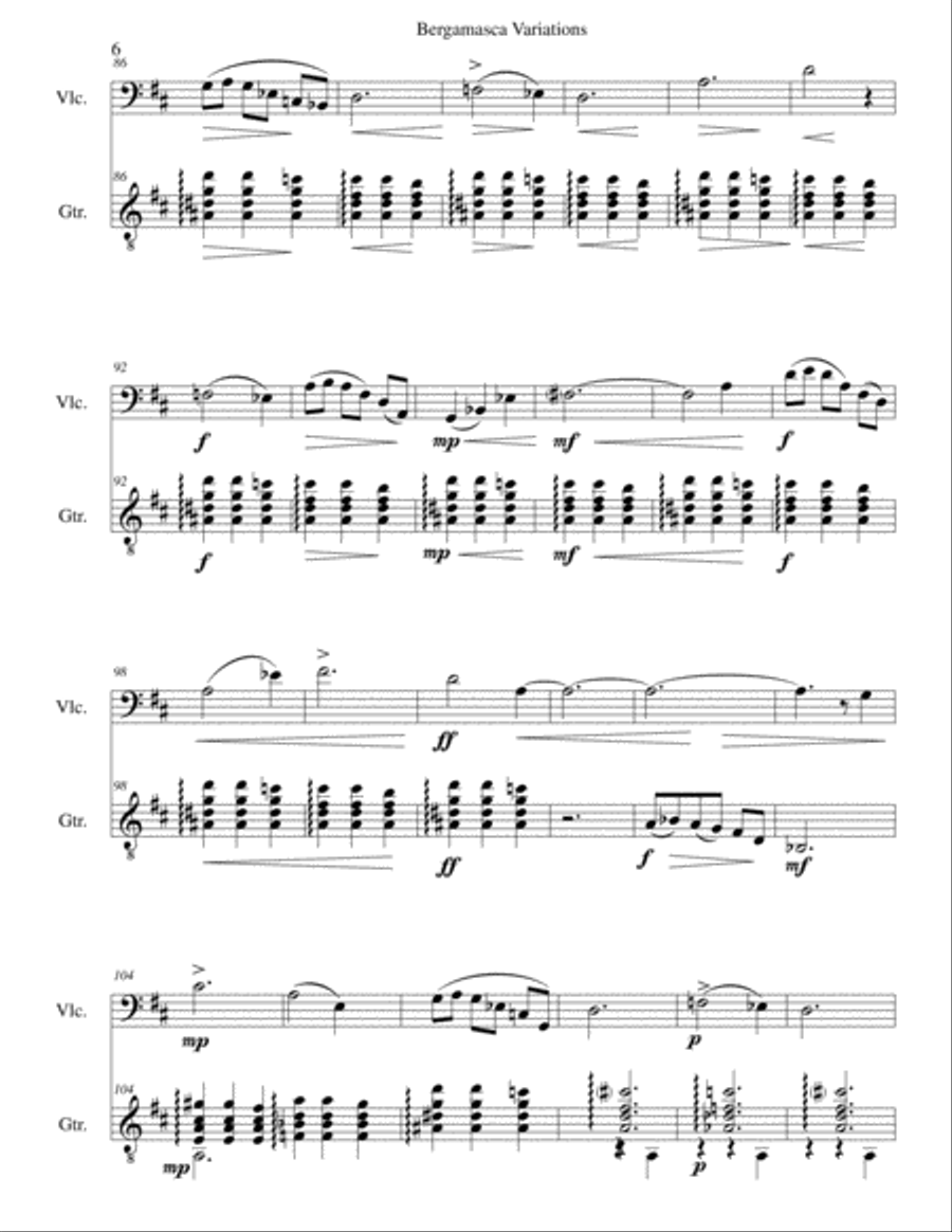 Bergamasca Variations for cello and guitar (2nd version) Bergamasca Variations for cello and guitar (2nd version) String Duet scores gallery preview page 6