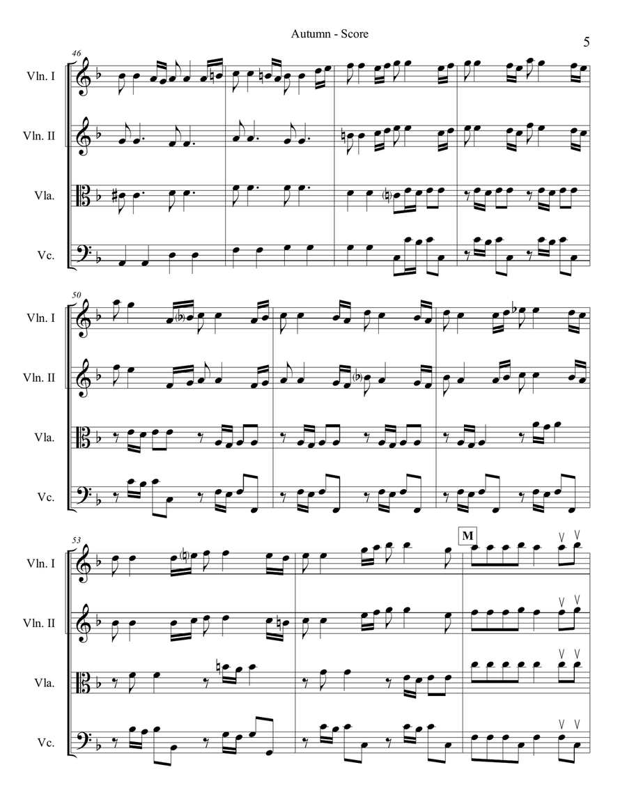 Vivaldi Autumn (Allegro) for String Quartet String Quartet scores gallery preview page 5