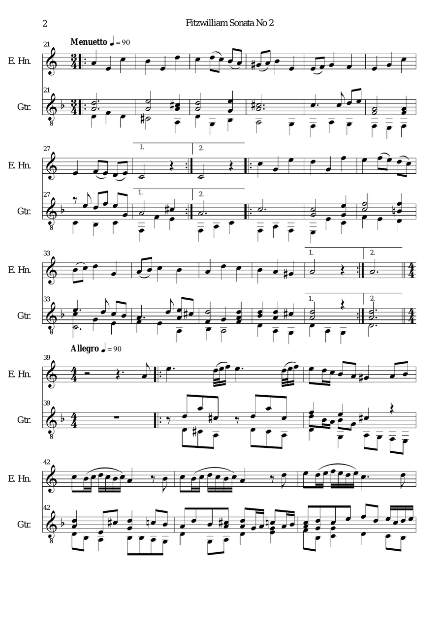 Fitzwilliam Sonata No 2 for cor anglais and guitar English Horn scores gallery preview page 2