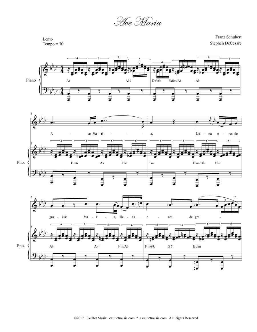Ave Maria (Spanish Lyrics - Medium / High Voice) Piano, Vocal scores gallery preview page 1