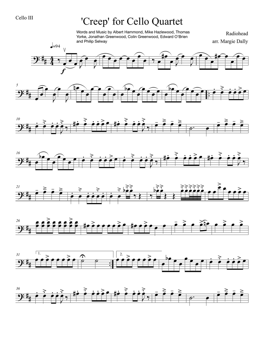Creep String Quartet scores gallery preview page 5
