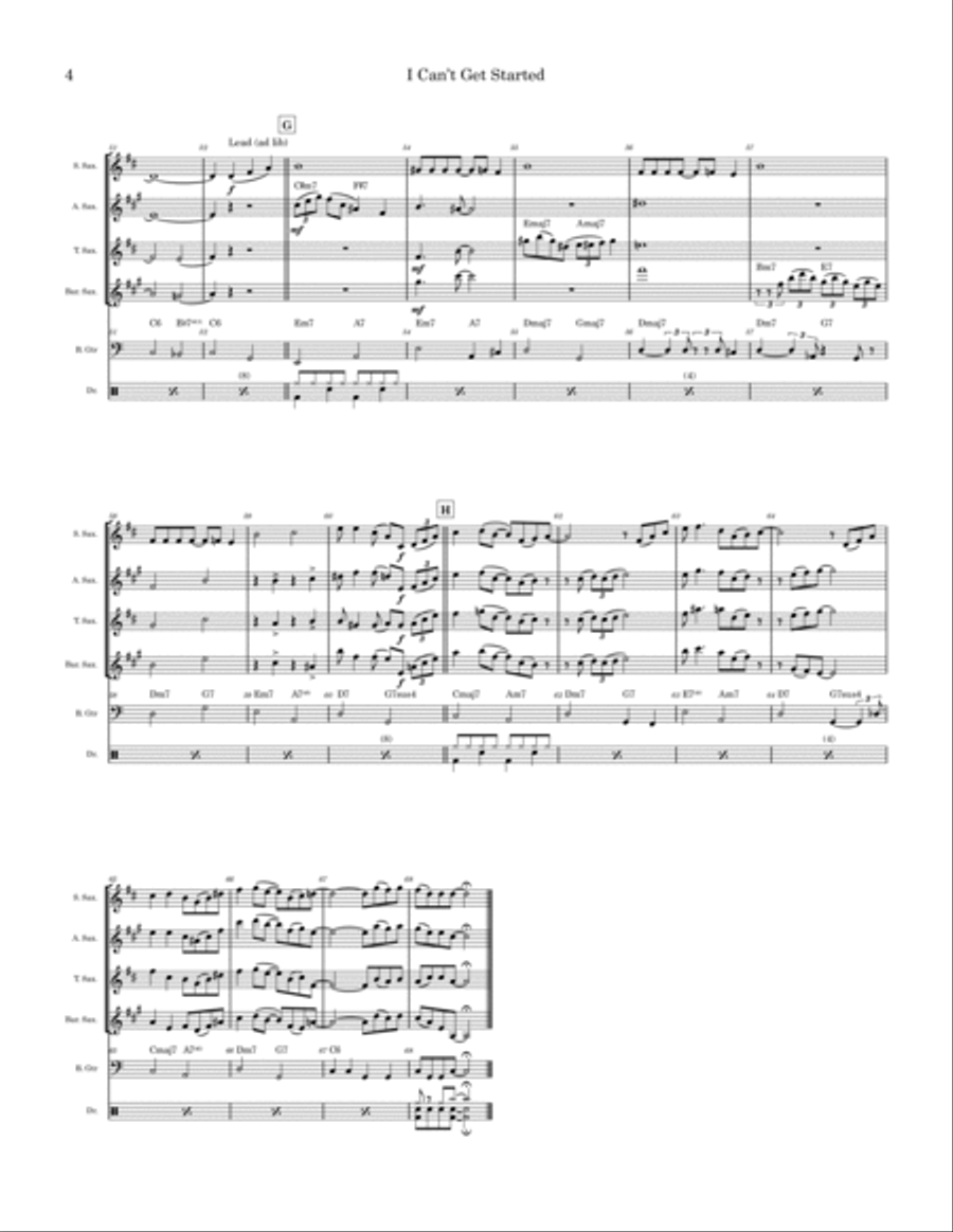 I Can't Get Started Saxophone Quartet scores gallery preview page 4