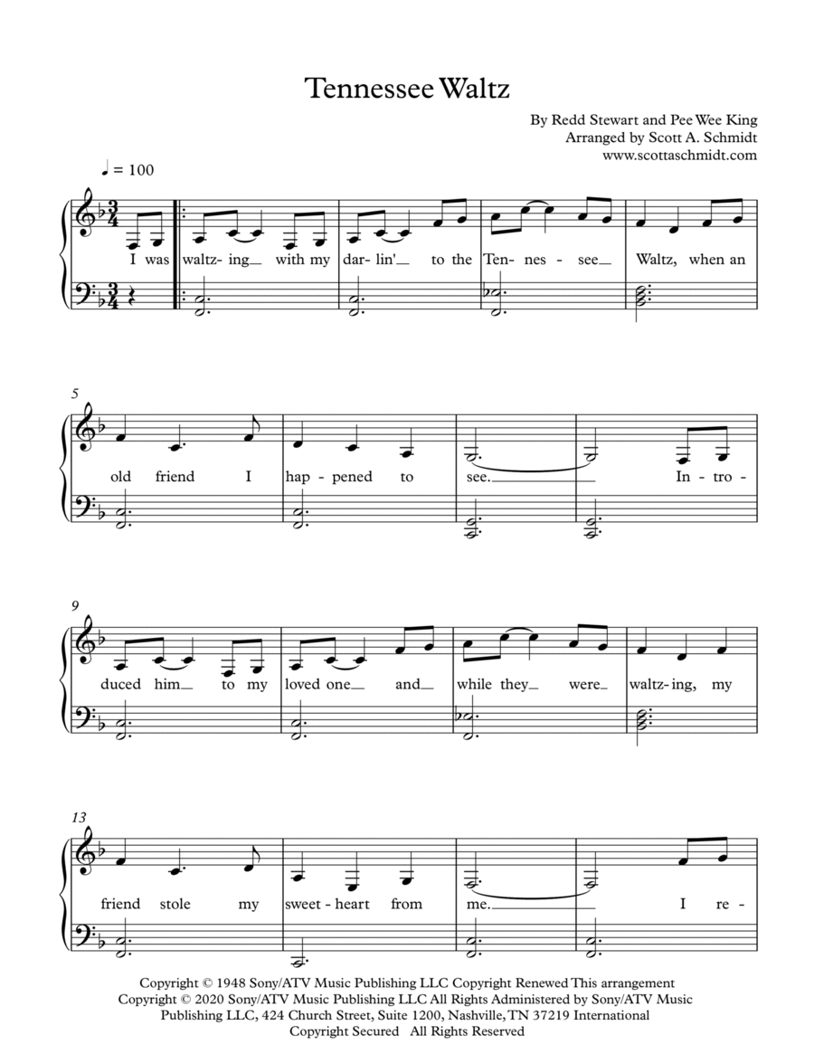 Tennessee Waltz Piano Solo scores gallery preview page 1