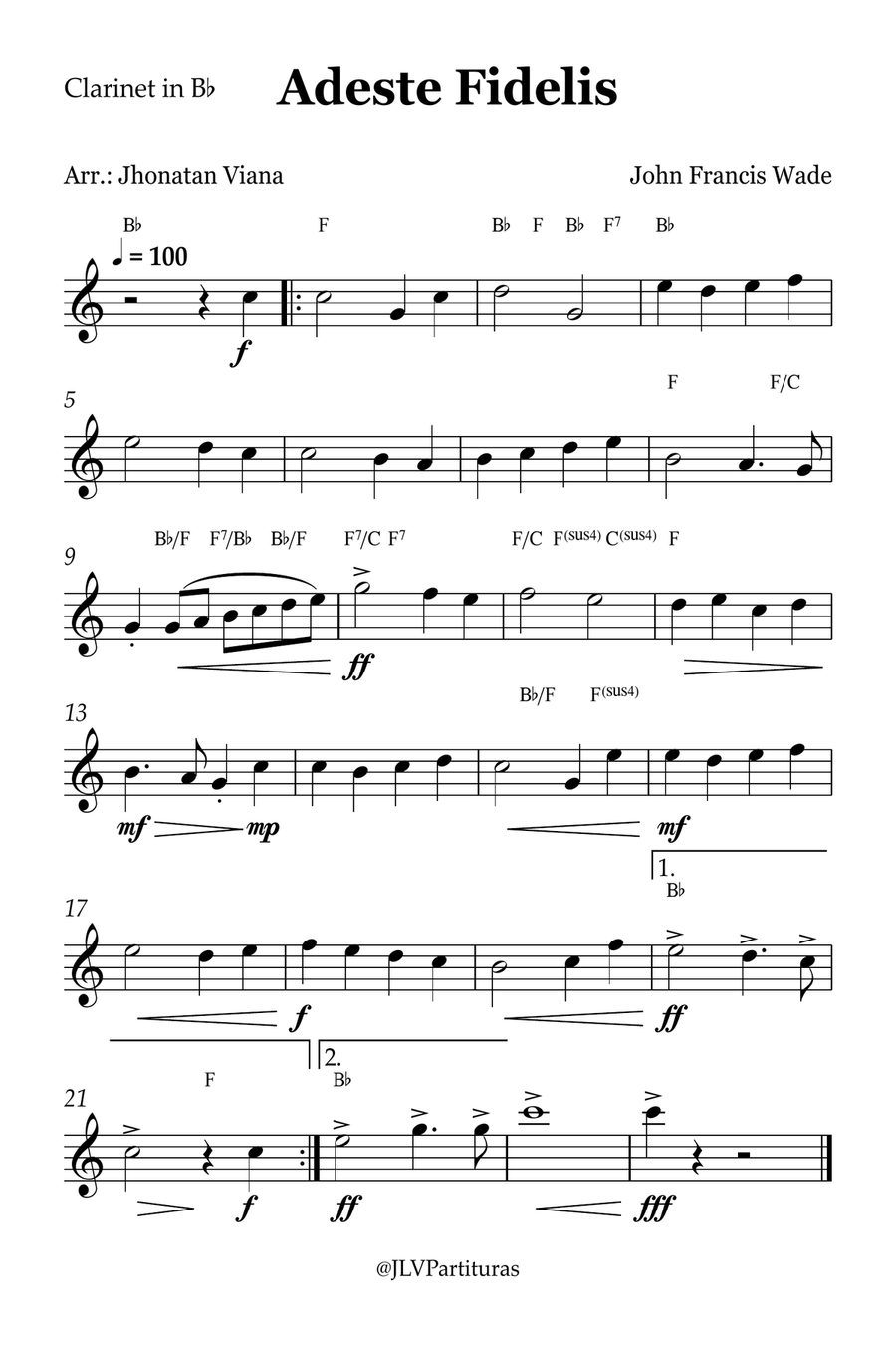 Adeste Fidelis B-Flat Clarinet scores gallery preview page 1