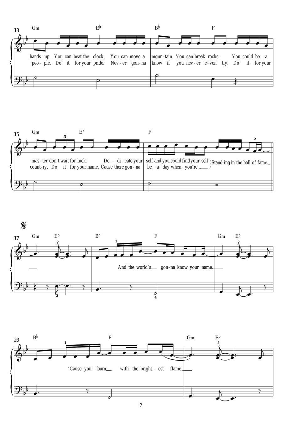 Hall Of Fame (featuring will.i.am) Easy Piano scores gallery preview page 2