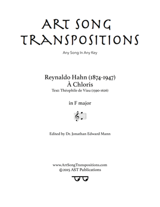 Book cover for HAHN: À Chloris (transposed to F major)