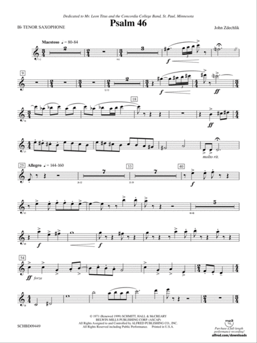 Psalm 46: B-flat Tenor Saxophone Concert Band scores gallery preview page 1