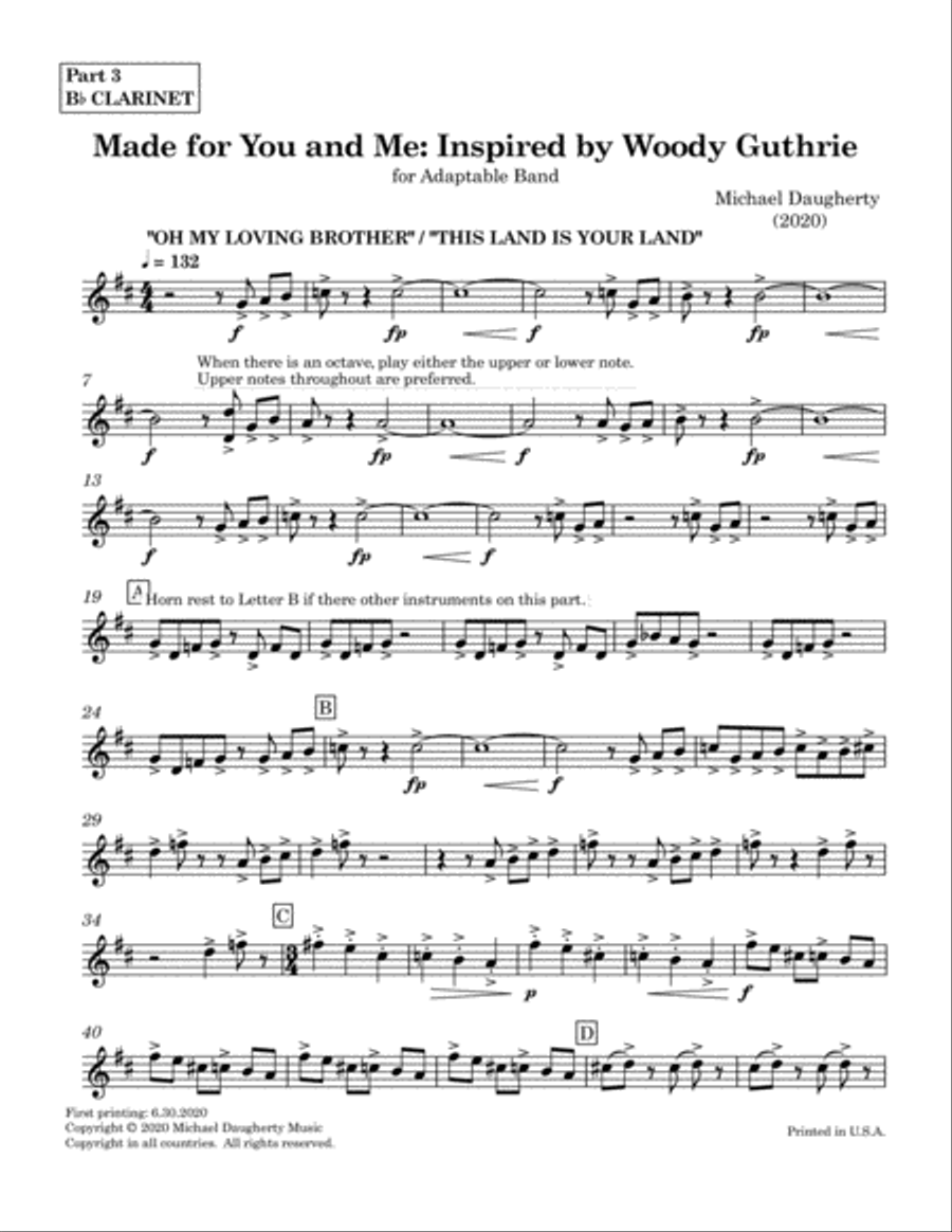 Made for You and Me: Inspired by Woody Guthrie - Part 3 - Bb Clarinet Concert Band scores gallery preview page 2