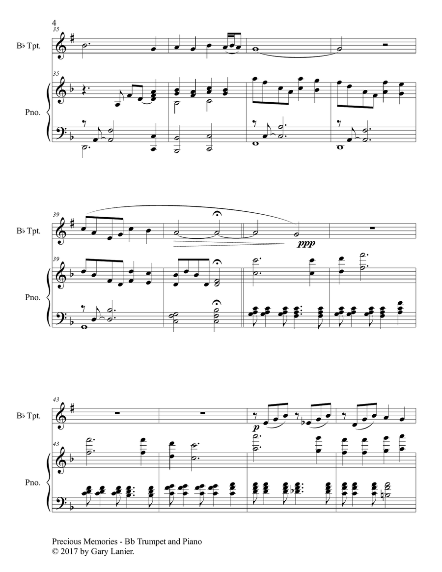 Precious Memories (Duet – Bb Trumpet & Piano with Score/Part) Trumpet Duet scores gallery preview page 5