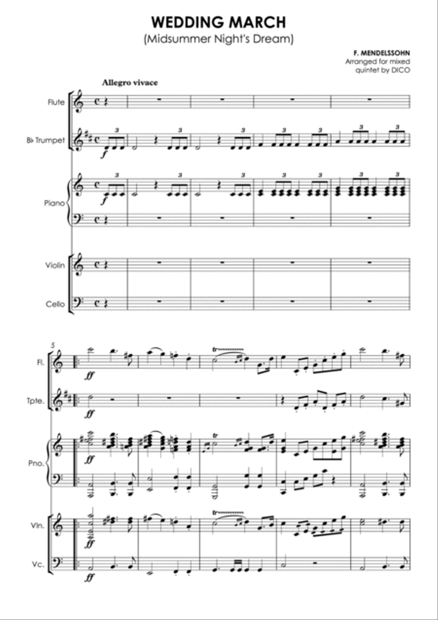 Wedding March (Mendelssohn) for quintet Small Ensemble scores gallery preview page 4