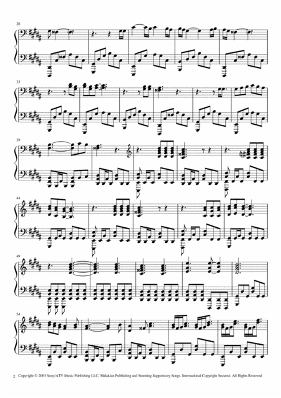 Lonely Day Piano Solo scores gallery preview page 2