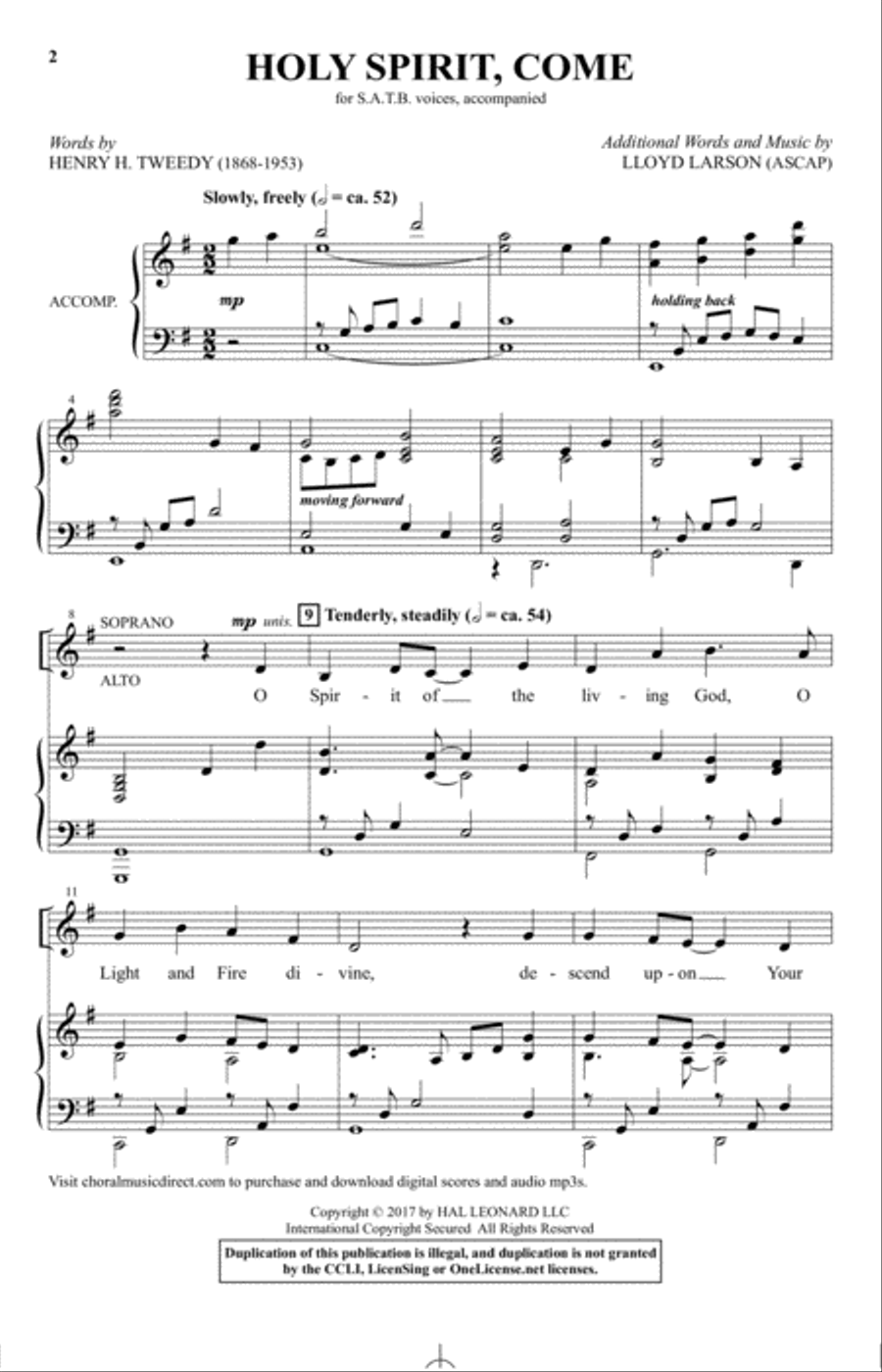 Holy Spirit, Come Holy Spirit, Come 4-Part scores gallery preview page 1