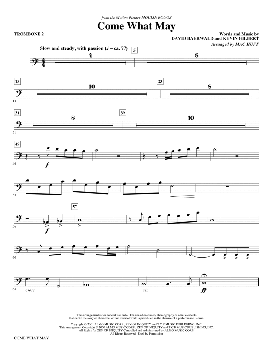 Come What May (from Moulin Rouge) (arr. Mac Huff) - Trombone 2