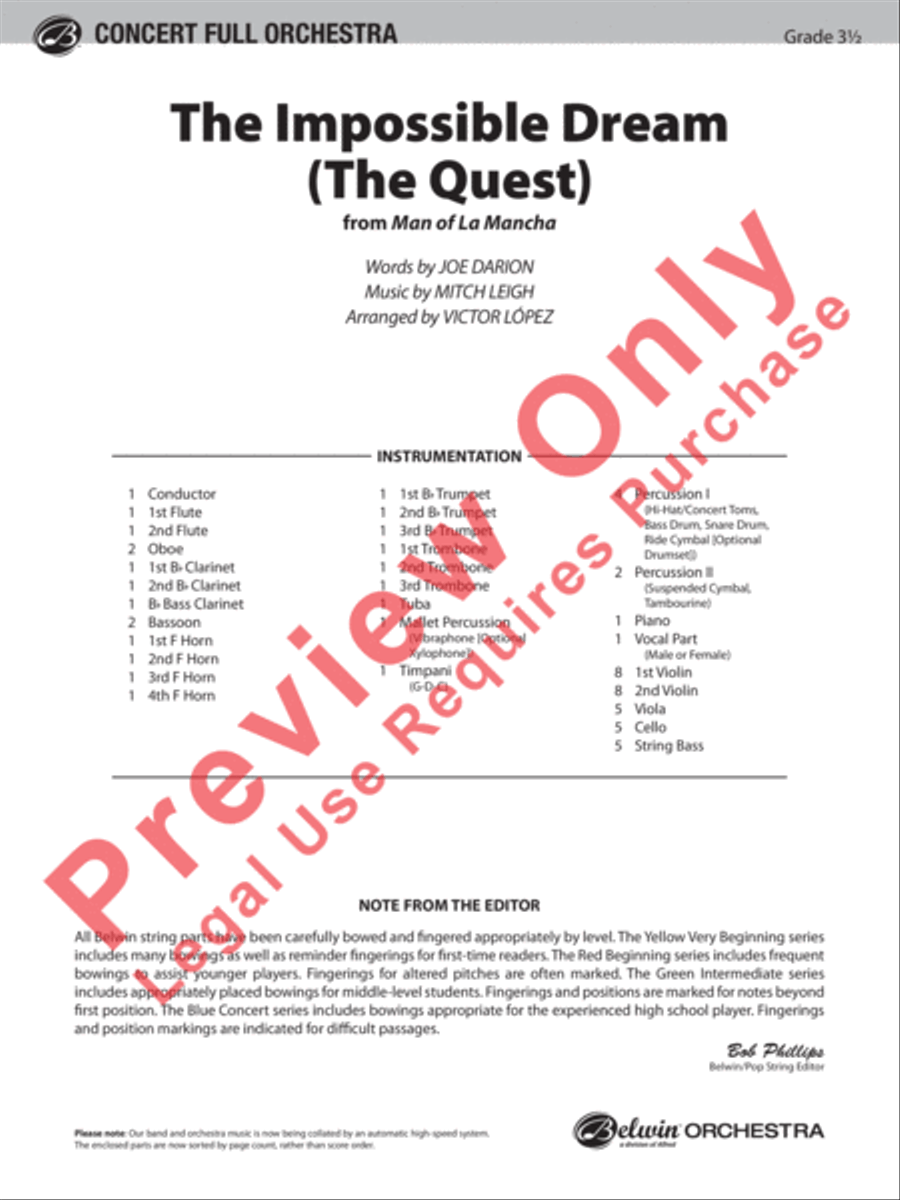 The Impossible Dream (from Man of La Mancha) Full Orchestra scores gallery preview page 2